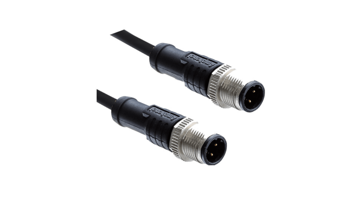 Amphenol Industrial Straight Male 12 way M12 to Straight Male 12 way M12 Connector & Cable, 1m
