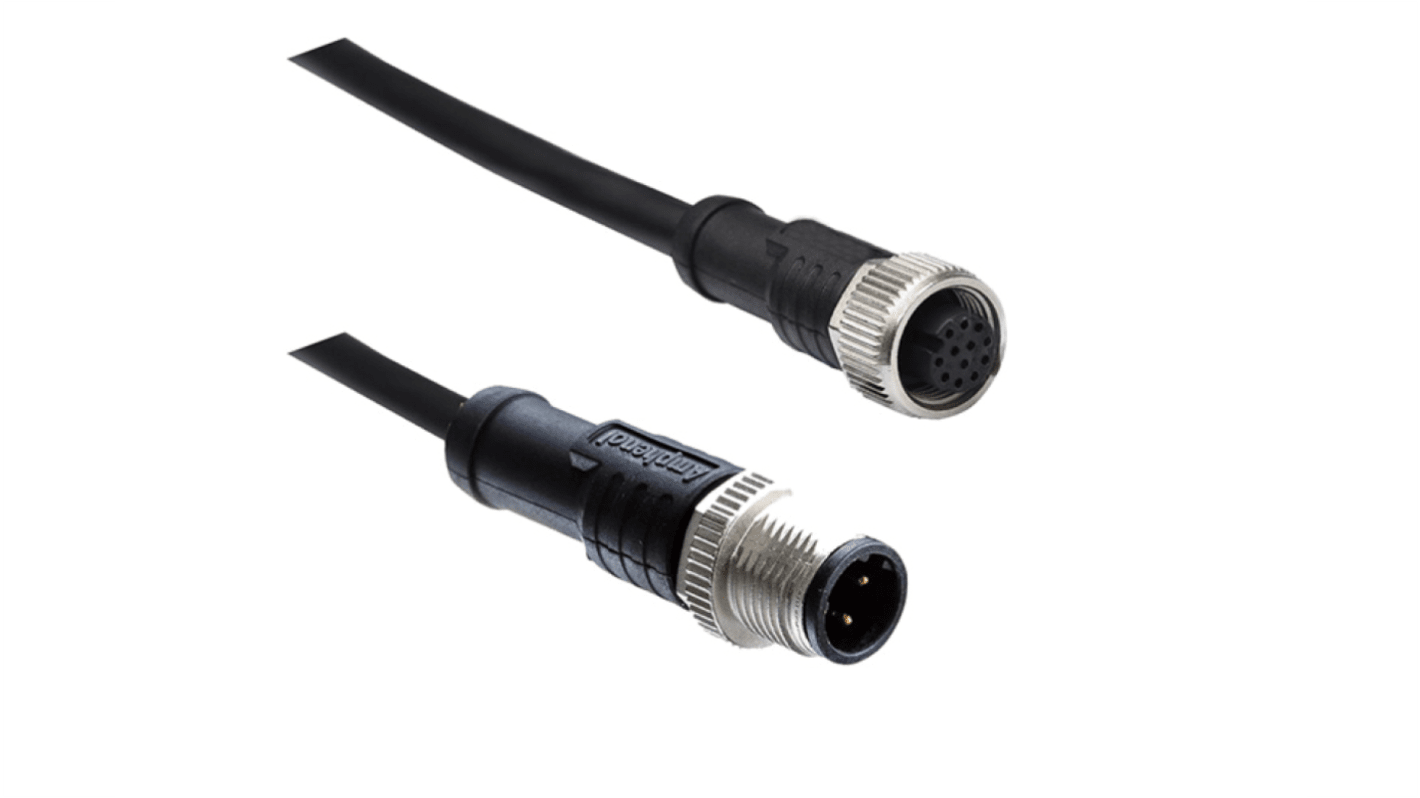 Amphenol Industrial Straight Male 5 way M12 to Straight Female 5 way M12 Connector & Cable, 1m