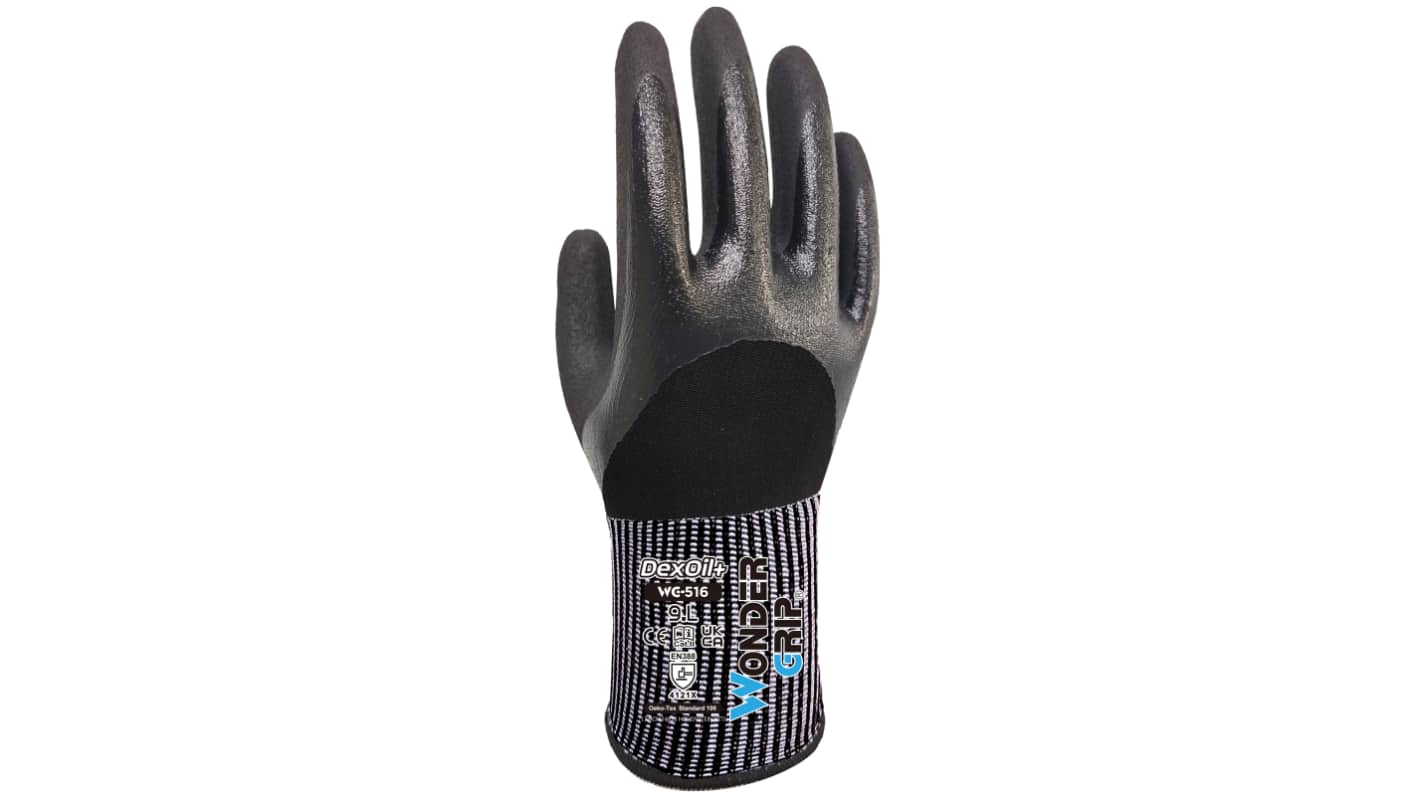 Wonder Grip WG-516 DEXOIL+ Black Nylon, Spandex Assembly, Automotive Industry, Construction, Emergency Services Gloves,