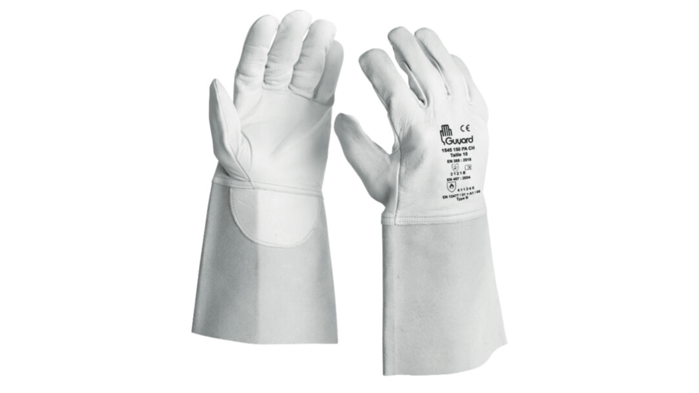 GUYARD 1545 150 PACH White Leather Welding Work Gloves, Size 10
