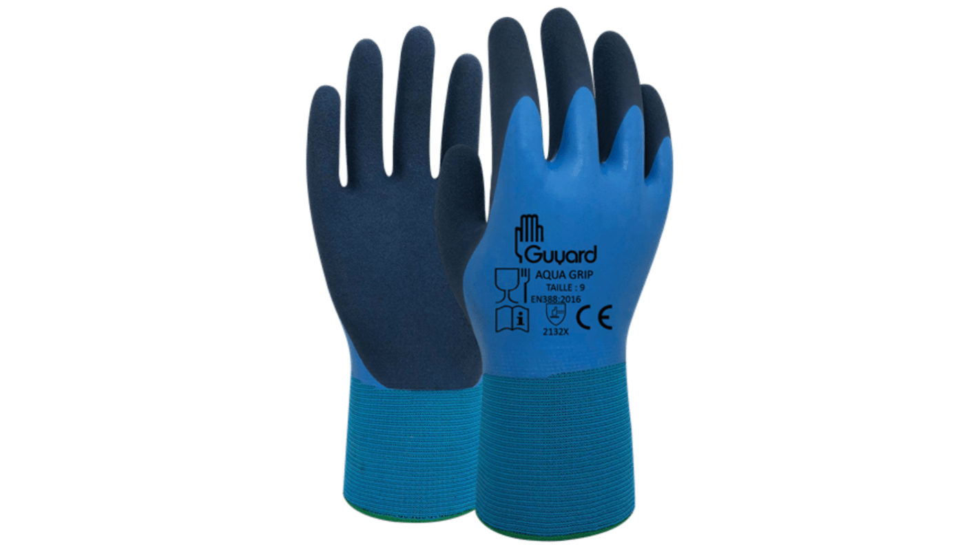 GUYARD AQUAGRIP Blue Nylon Abrasion Resistant, Cut Resistant, Puncture Resistant, Tear Resistant Work Gloves, Size 7,