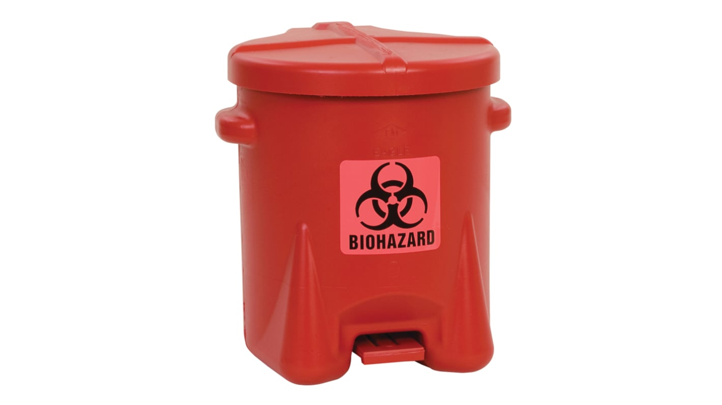 Eagle Biohazardous Poly Waste Cans 22.8L Red Pedal HDPE Waste Bin