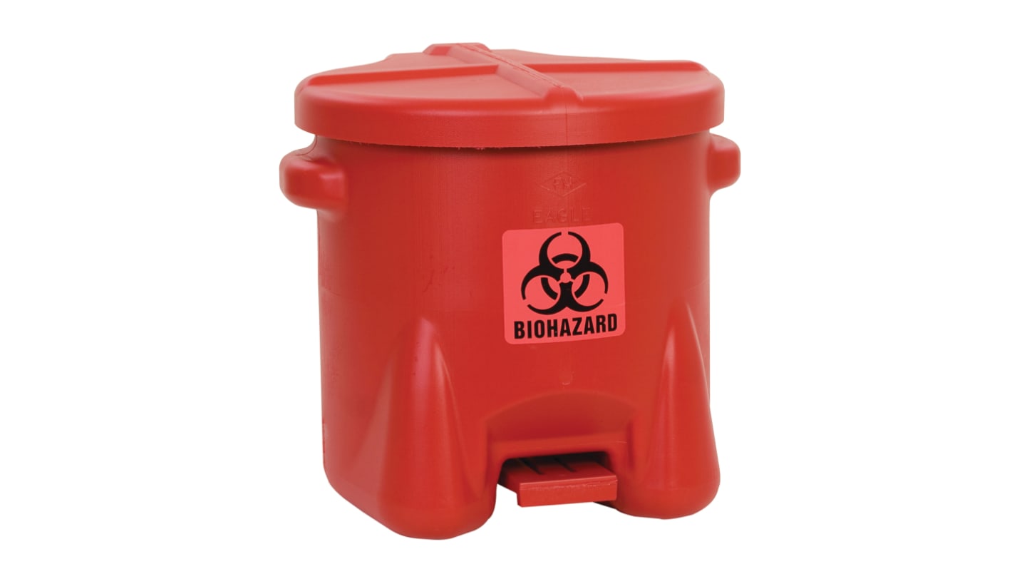 Eagle Biohazardous Poly Waste Cans 37.9L Red Pedal HDPE Waste Bin
