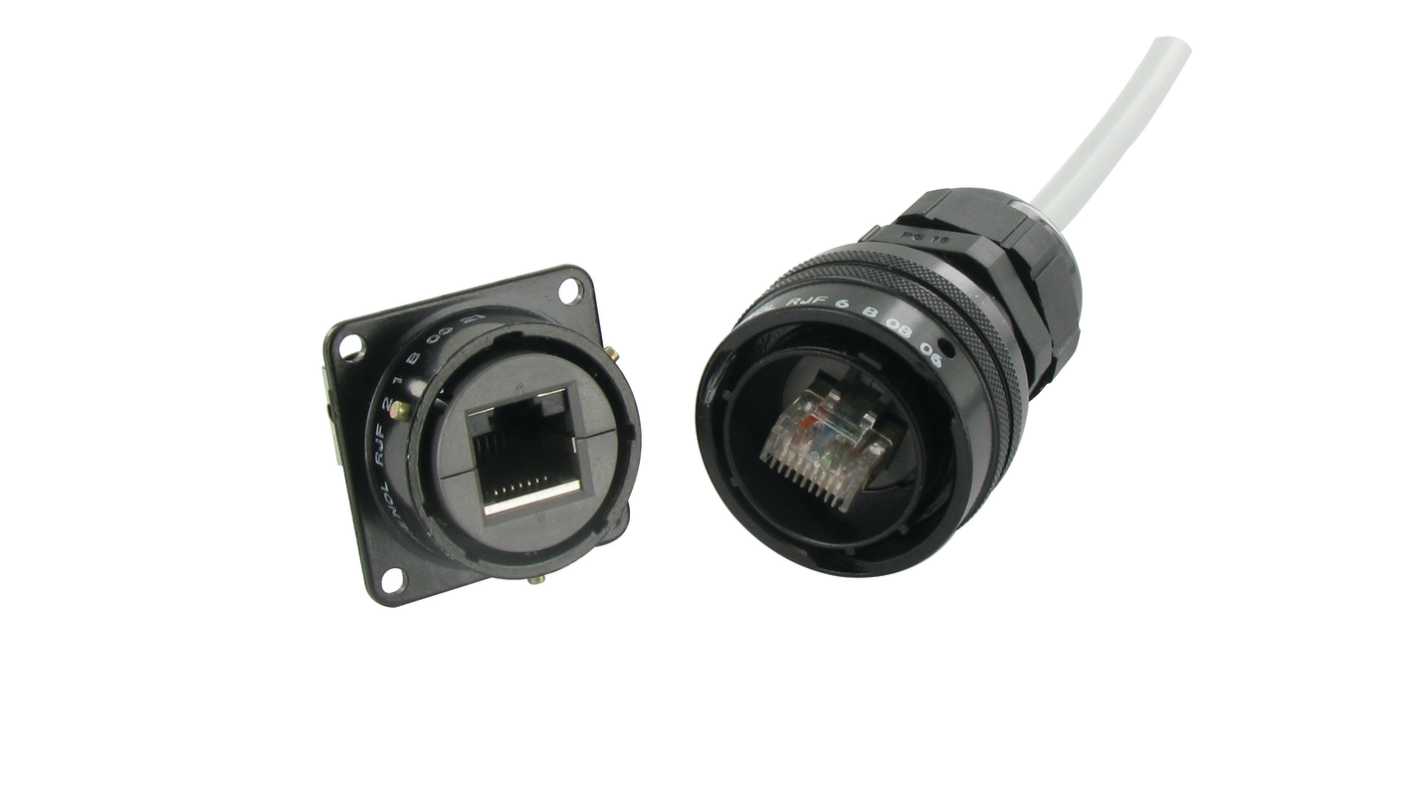 Amphenol Socapex RJF Series Receptacle Ethernet Connector, Flange Mount, Cat5e Straight 1 Port 8 -Way