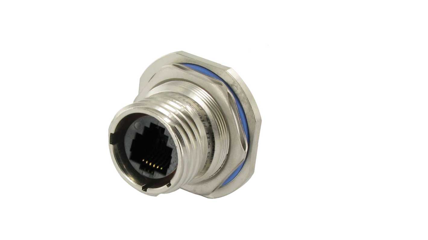 Amphenol Socapex RJF TV Series Receptacle Ethernet Connector, Jam Nut, Cat5e Straight 1 Port 8 -Way