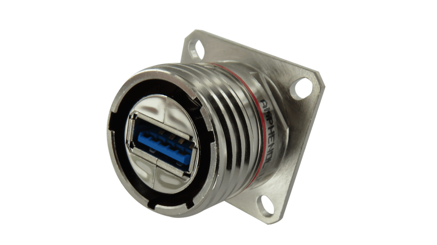 Amphenol Socapex Straight, Panel Mount, Receptacle- Single Port Type A USB 3.0 IP68 USB Connector
