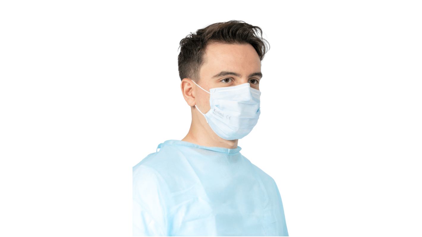 M36101-30 Kolmi Hopen Blue Polypropylene Face Mask for Pharmaceutical, 88 x 175 mm