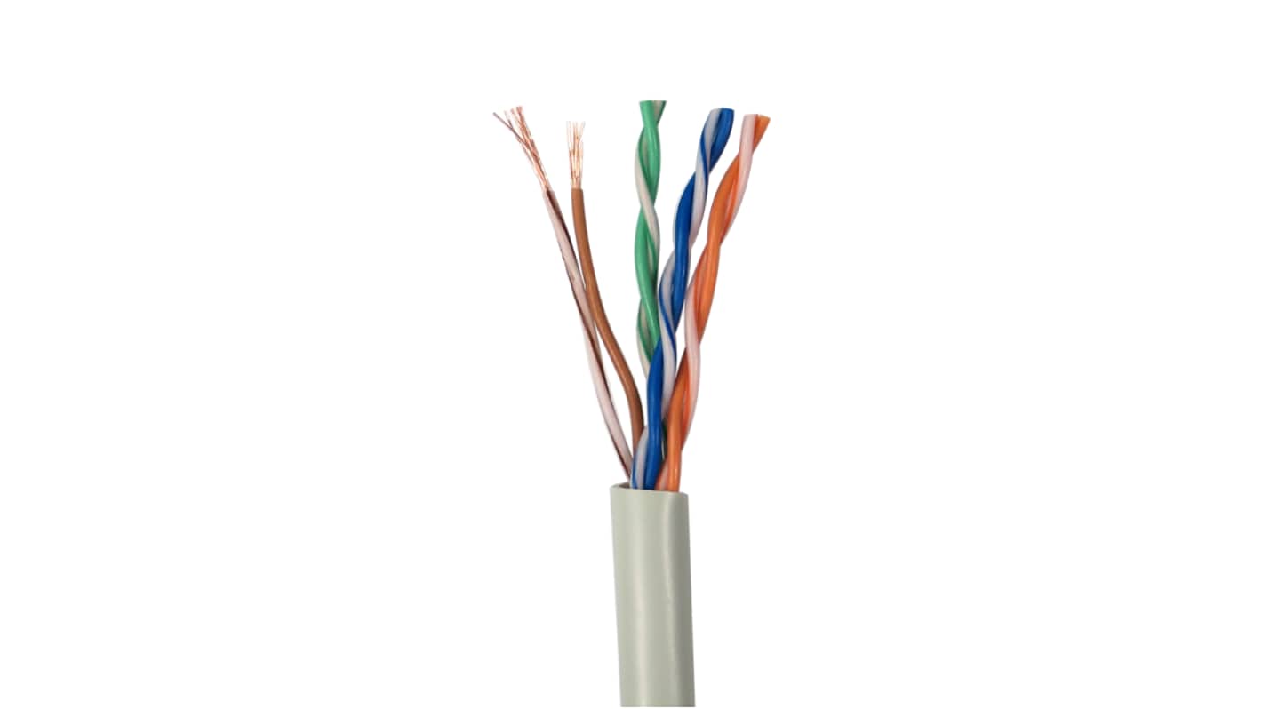 RS PRO, 305m Cat6, Grey Unterminated to, Unshielded Unshielded, Unterminated PVC Sheath