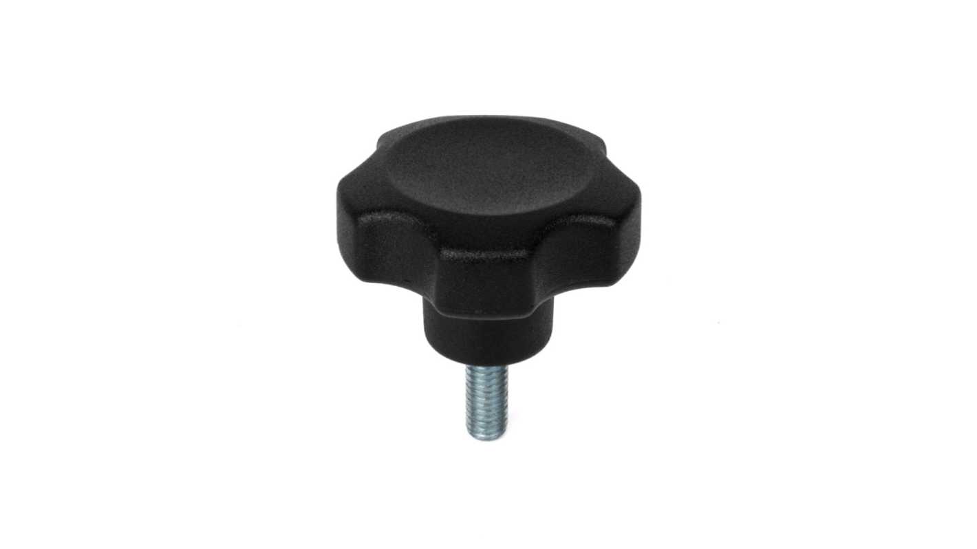 RS PRO Black Thermoplastic Multiple Lobes Clamping Knob, M10, Threaded Mount