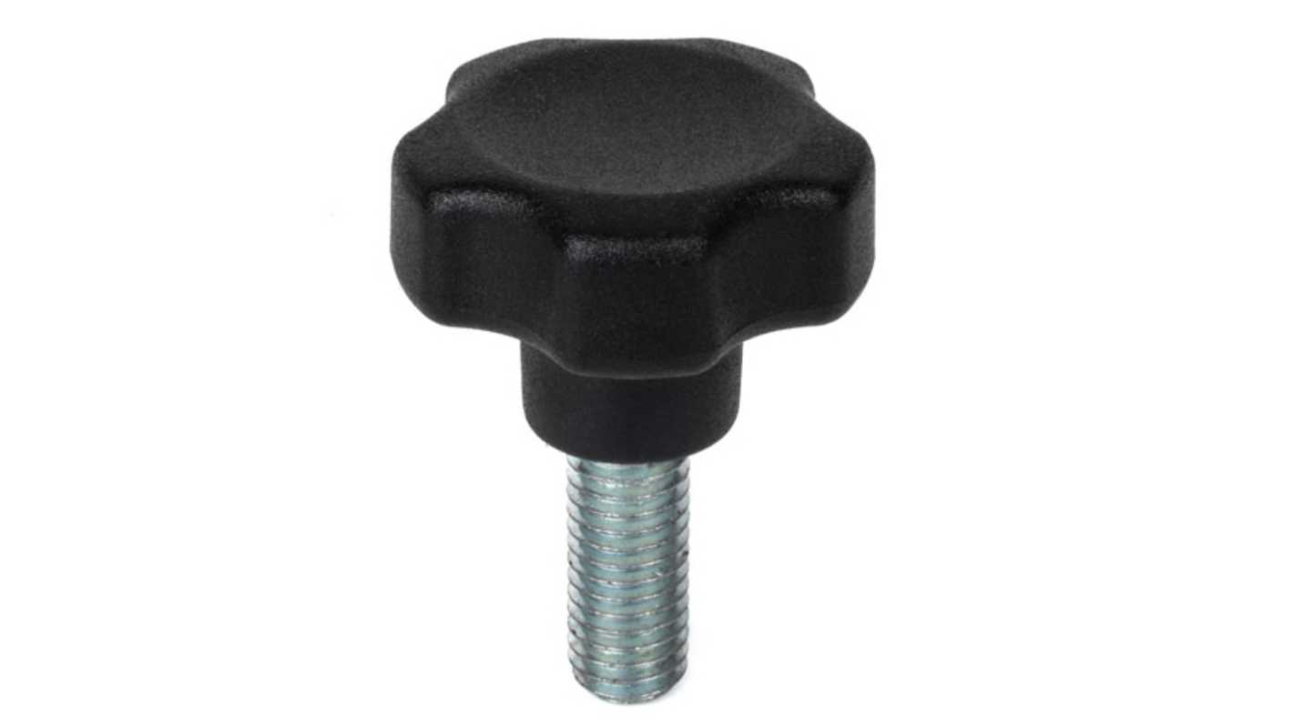RS PRO Black Thermoplastic Multiple Lobes Clamping Knob, M5, Threaded Mount