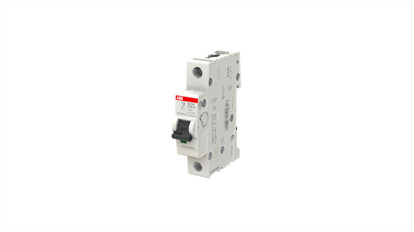 ABB System Pro M Compact S200M MCB, 1P, 20A, Type Z, 230/400V AC, 72V DC, 15 kA Breaking Capacity