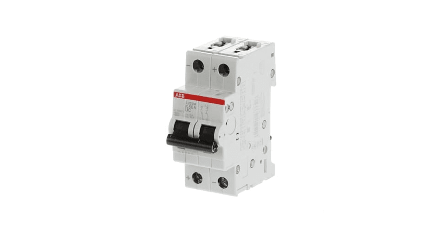ABB System Pro M Compact S200 M UC MCB, 2P, 50A Curve K, 400V AC, 440V DC, 10 kA Breaking Capacity