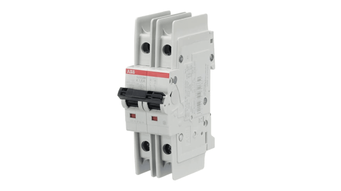 ABB SU200 M MCB, 2P, 1.6A Curve K, 440V AC, 96V DC, 15 kA Breaking Capacity