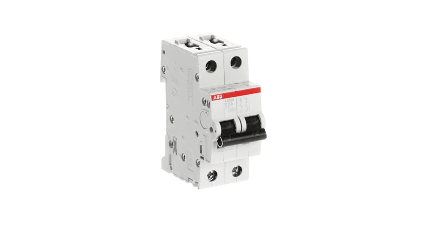 ABB System Pro M Compact S200M MCB, 2P, 500mA Curve D, 400V AC, 125V DC, 15 kA Breaking Capacity