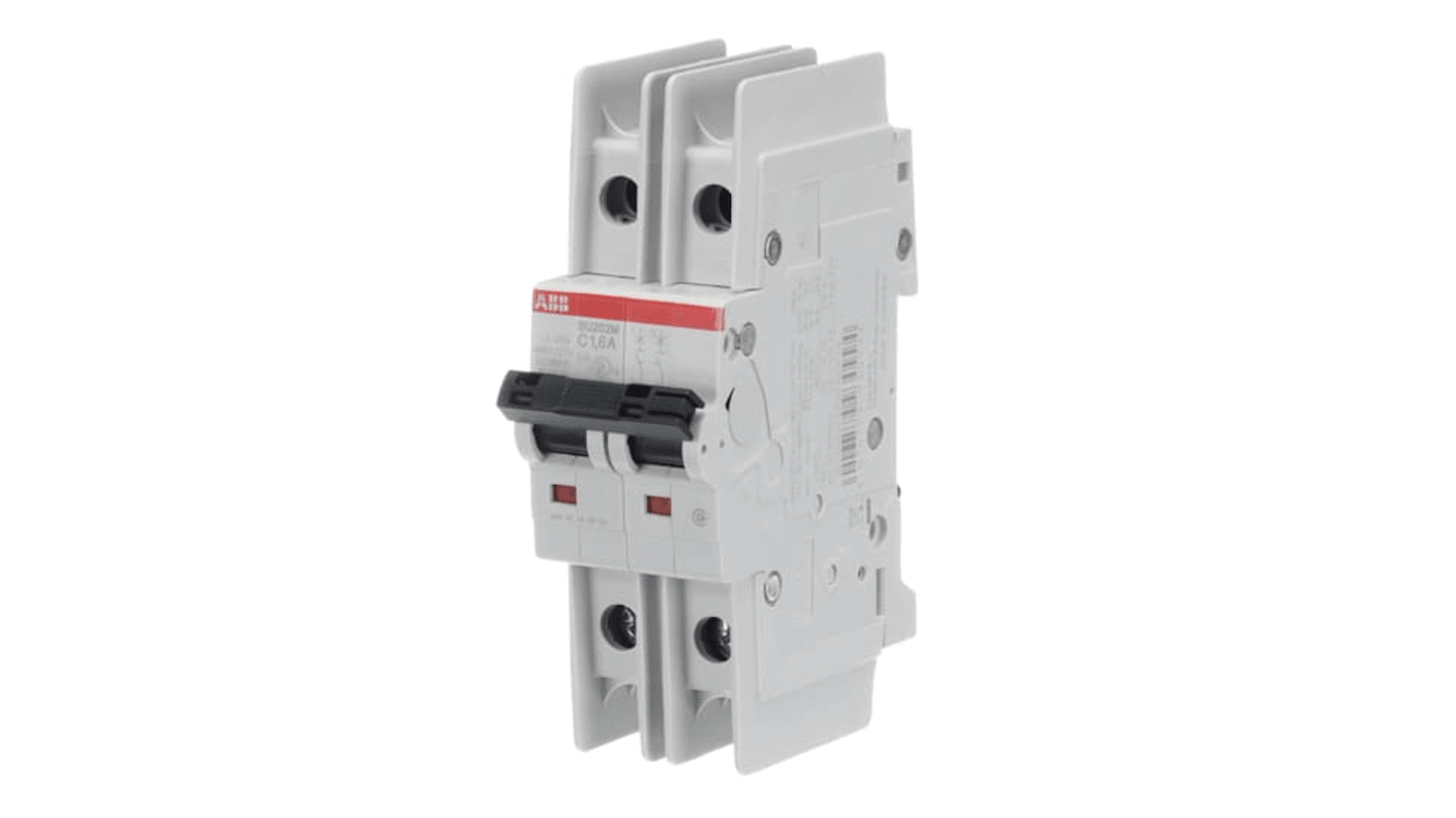 ABB SU200 M MCB, 2P, 1.6A Curve C, 440V AC, 96V DC, 15 kA Breaking Capacity