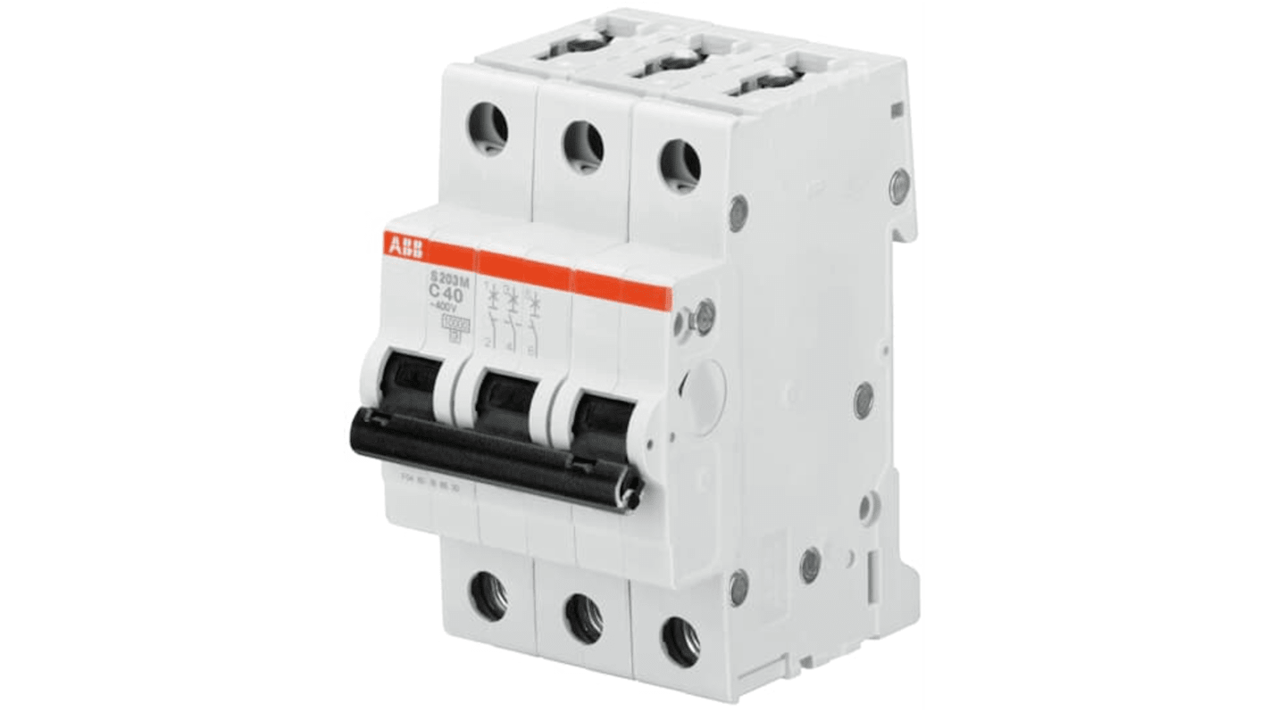 ABB System Pro M Compact S200M MCB, 3P, 63A Curve K, 400V AC, 125V DC, 15 kA Breaking Capacity
