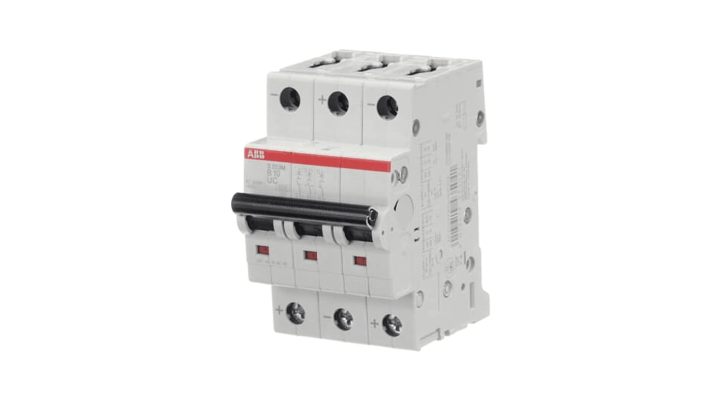 ABB System Pro M Compact S200 M UC MCB, 3P, 10A Curve B, 400V AC, 440V DC, 10 kA Breaking Capacity
