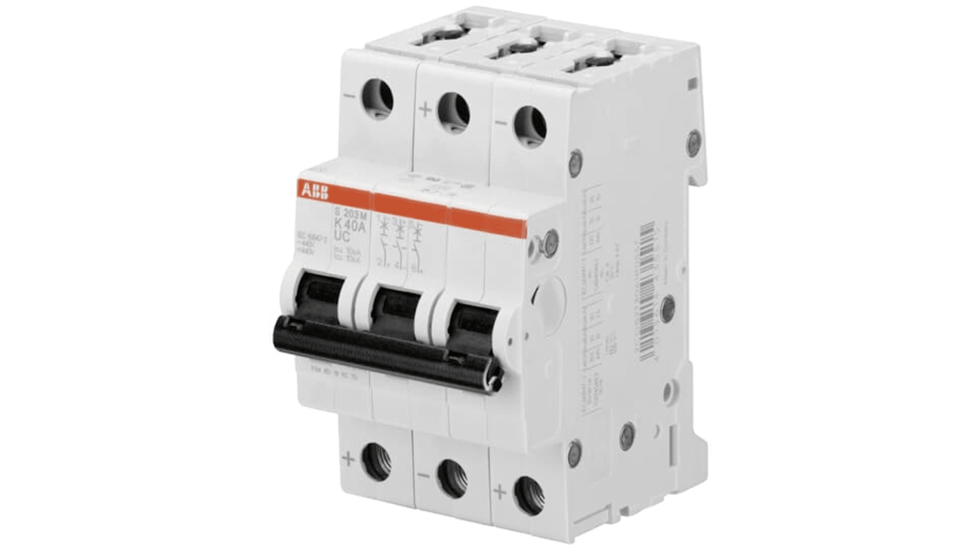 ABB System Pro M Compact S200 M UC MCB, 3P, 8A Curve K, 400V AC, 440V DC, 10 kA Breaking Capacity