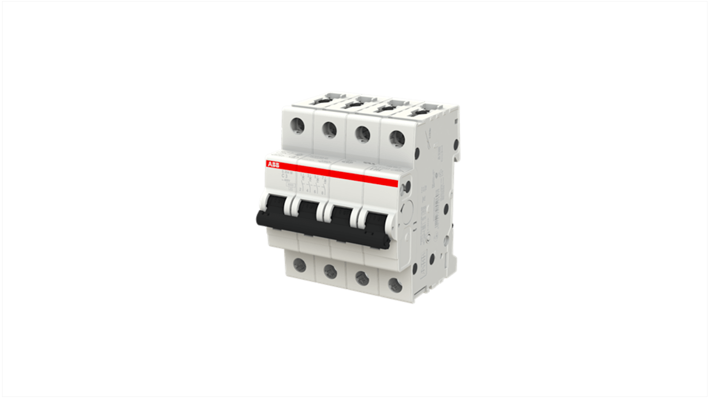 ABB System Pro M Compact S200M MCB, 4P, 3A Curve C, 400V AC, 125V DC, 15 kA Breaking Capacity