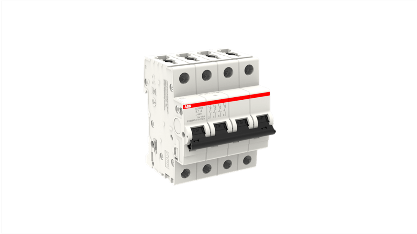 ABB System Pro M Compact S200M MCB, 4P, 1A Curve K, 400V AC, 125V DC, 15 kA Breaking Capacity
