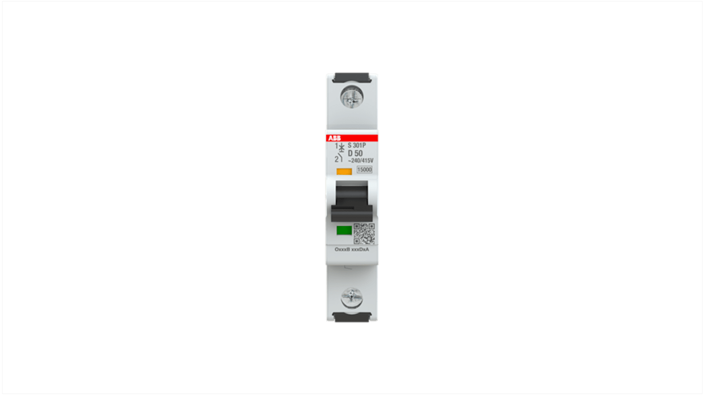 ABB S301 MCB, 1P, 50A Curve D, 415V AC, 125V DC, 100 kA Breaking Capacity