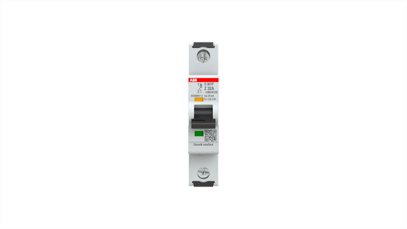 ABB System Pro M Compact S300P MCB, 1P, 32A, Type Z, 240V AC, 72V DC, 25 kA Breaking Capacity