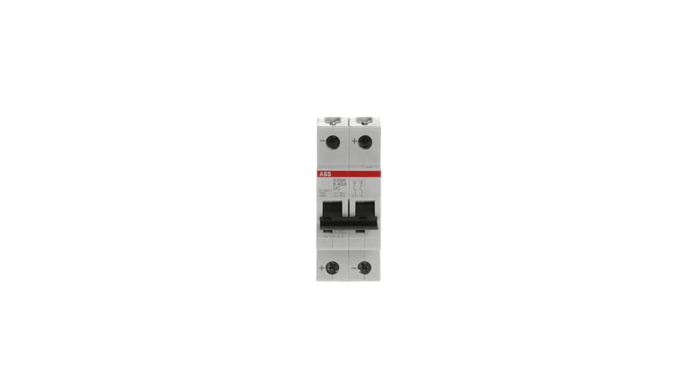 ABB System Pro M Compact S200 M UC MCB, 2P, 40A Curve K, 400V AC, 440V DC, 10 kA Breaking Capacity