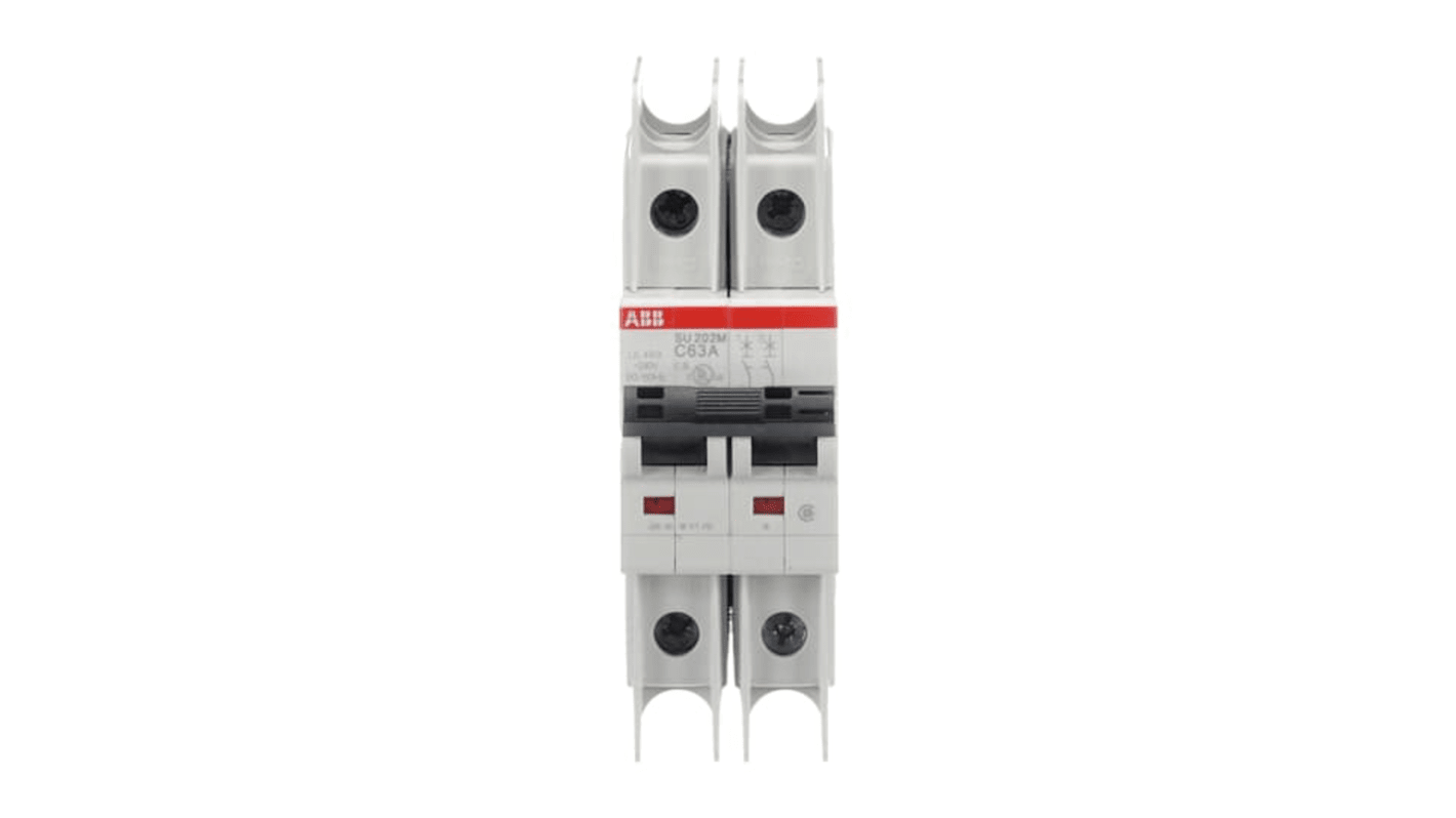 ABB SU200 M MCB, 2P, 63A Curve C, 440V AC, 96V DC, 15 kA Breaking Capacity