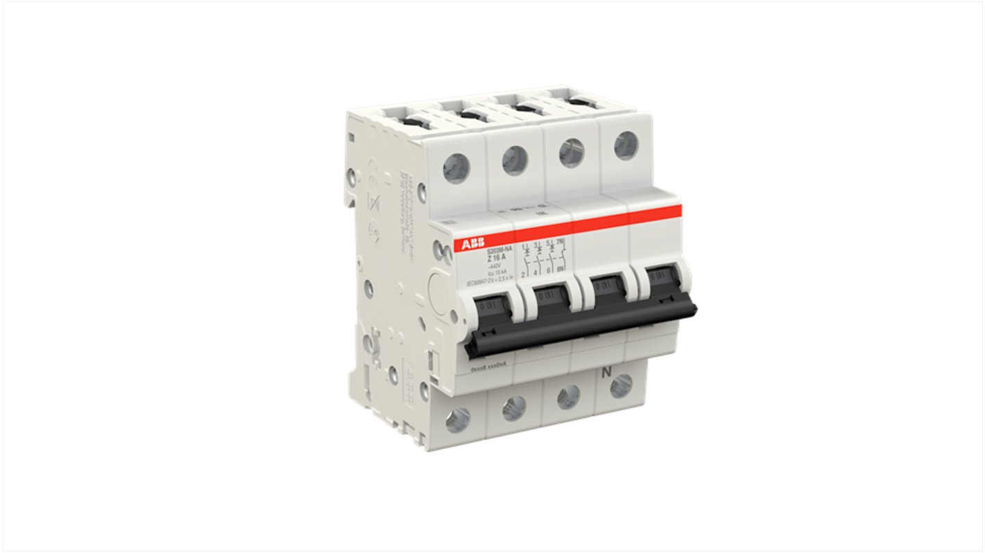 ABB System Pro M Compact S200M MCB, 3+N, 16A, Type Z, 400V AC, 125V DC, 15 kA Breaking Capacity