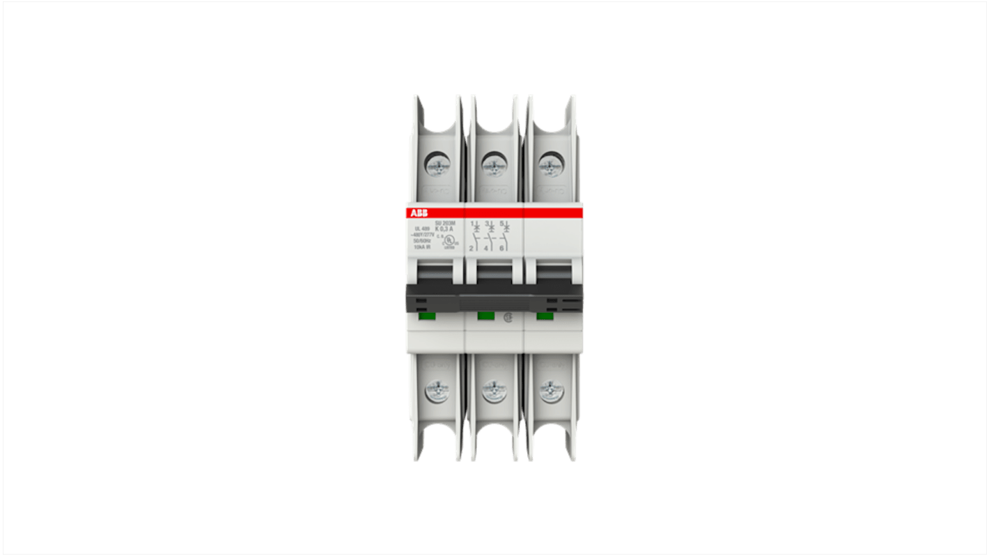 ABB SU200 M MCB, 3P, 300mA Curve K, 400V AC, 15 kA Breaking Capacity