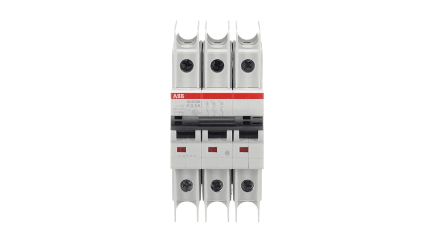 ABB SU200 M MCB, 3P, 500mA Curve K, 400V AC, 15 kA Breaking Capacity