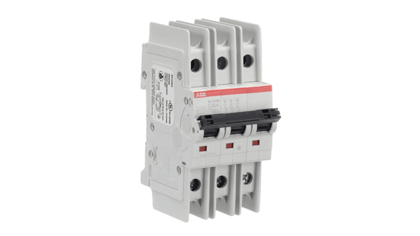 ABB SU200 M MCB, 3P, 40A Curve C, 400V AC, 15 kA Breaking Capacity