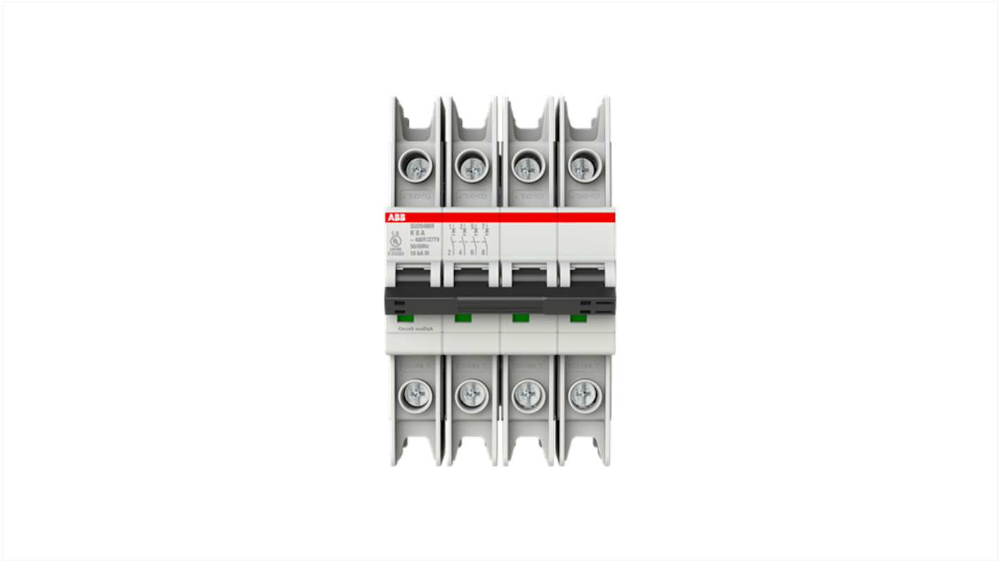 ABB System Pro M Compact SU200 MR MCB, 4P, 8A Curve K, 400V AC, 15 kA Breaking Capacity