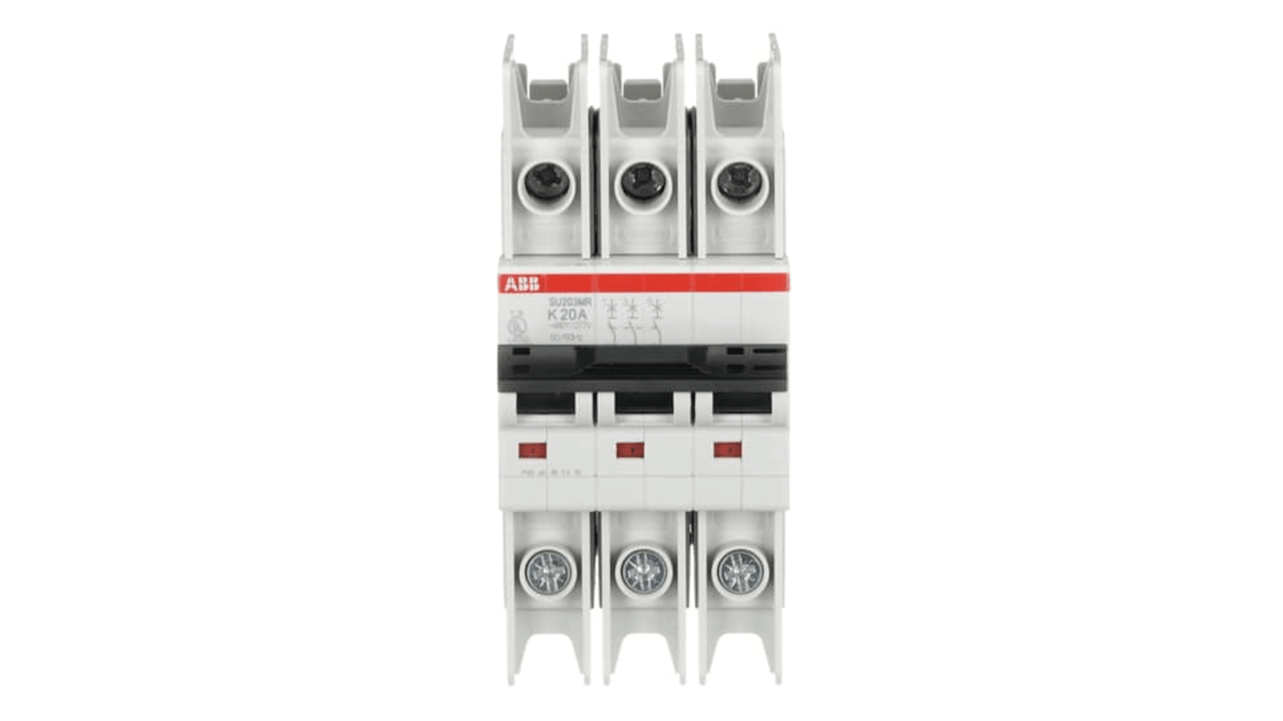 ABB System Pro M Compact SU200 MR Circuit Breaker, 3P, 20A Curve K, 400V AC, 15 kA Breaking Capacity