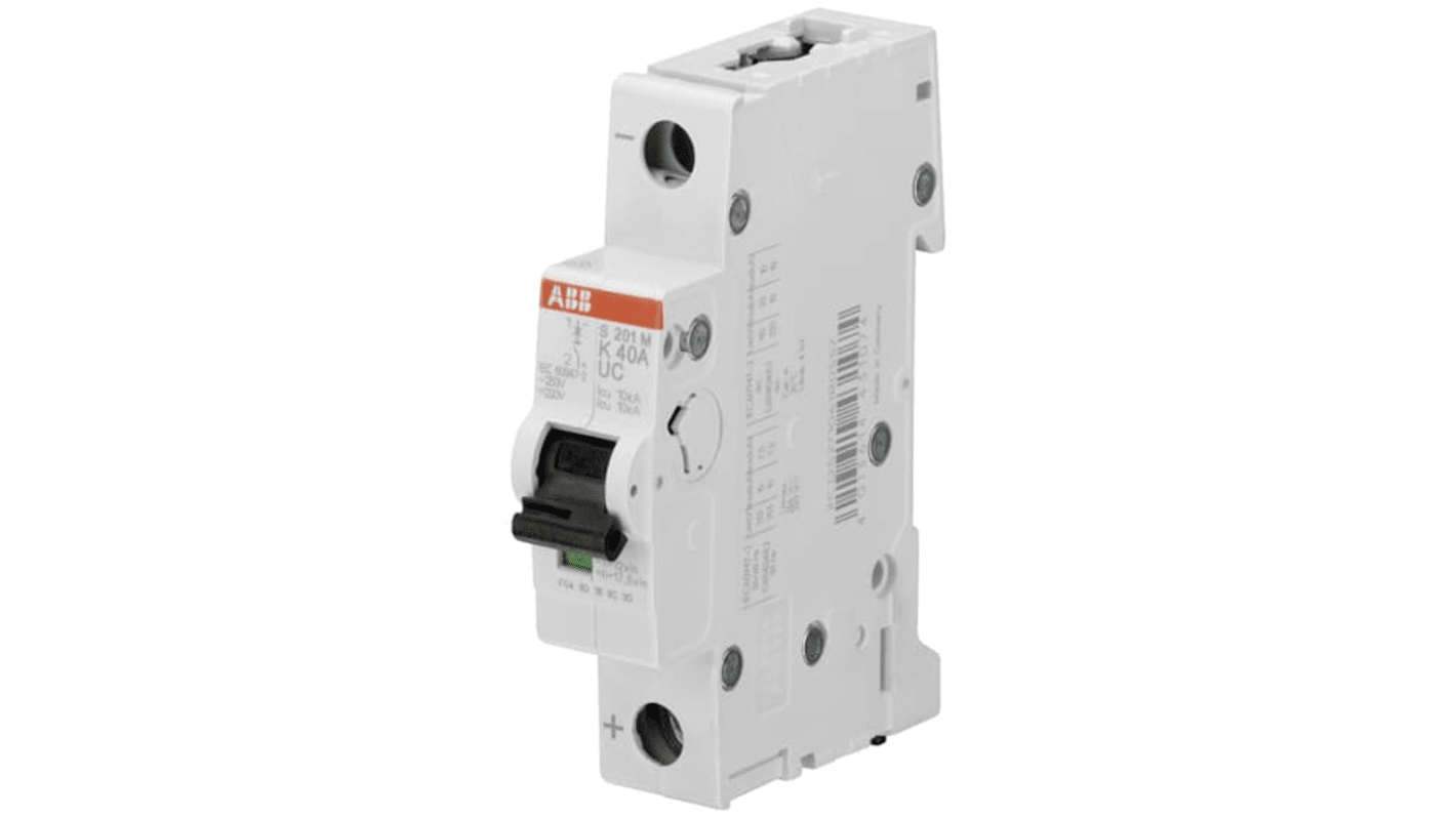 ABB System Pro M Compact S200 M UC MCB, 1P, 40A, Type Z, 230V AC, 220V DC, 10 kA Breaking Capacity