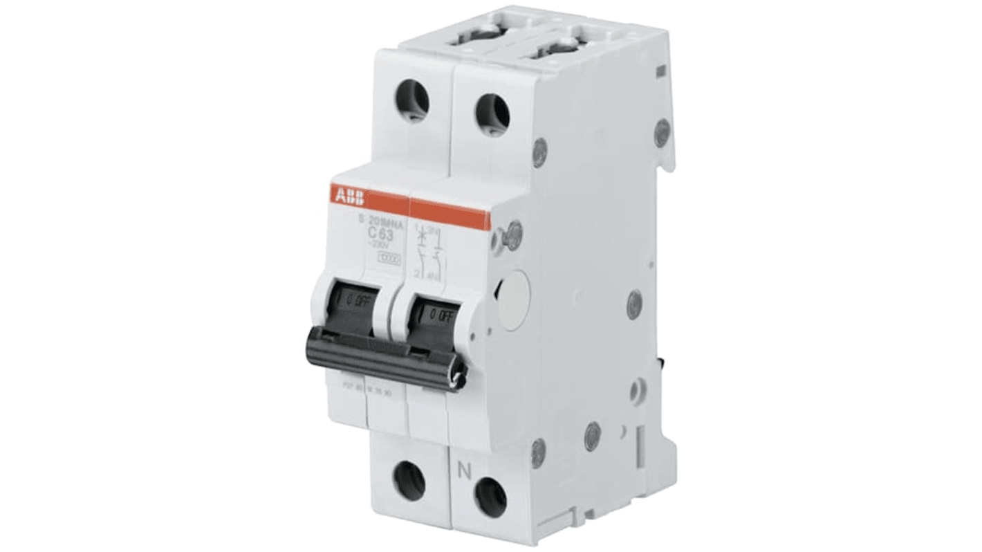 ABB System Pro M Compact S200M MCB, 1+N, 20A Curve D, 230V AC, 60V DC, 15 kA Breaking Capacity