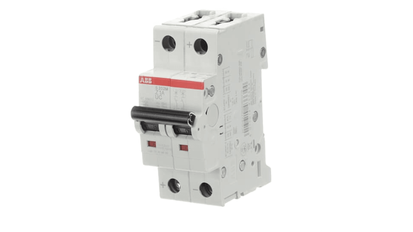 ABB System Pro M Compact S200 M UC MCB, 2P, 1A, Type Z, 400V AC, 440V DC, 10 kA Breaking Capacity
