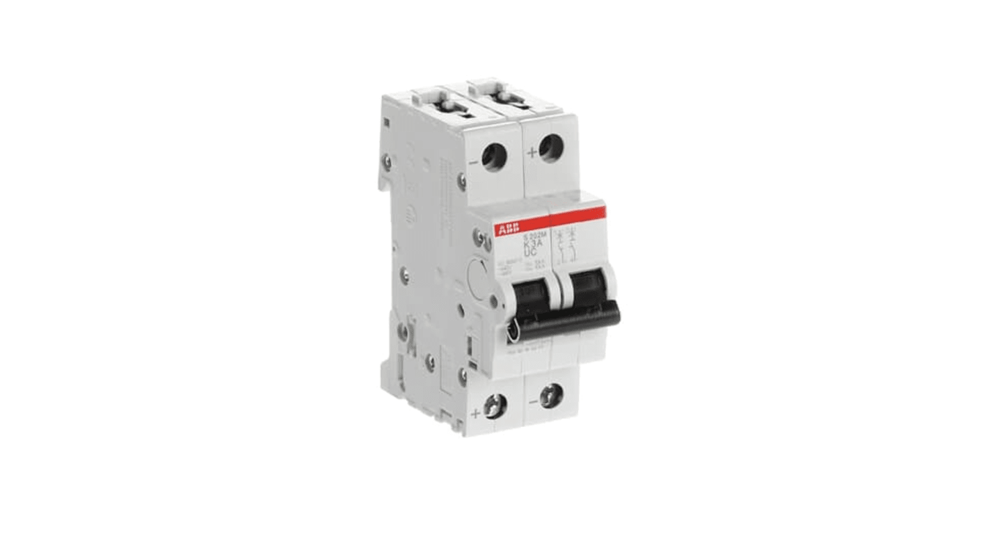 ABB System Pro M Compact S200 M UC MCB, 2P, 3A Curve K, 400V AC, 440V DC, 10 kA Breaking Capacity