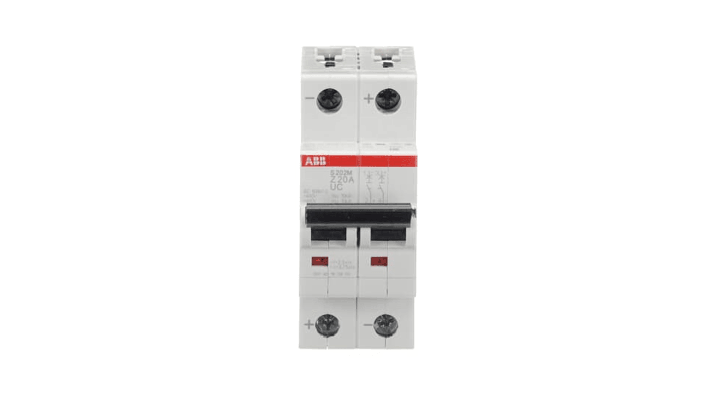 ABB System Pro M Compact S200 M UC MCB, 2P, 20A, Type Z, 400V AC, 440V DC, 10 kA Breaking Capacity