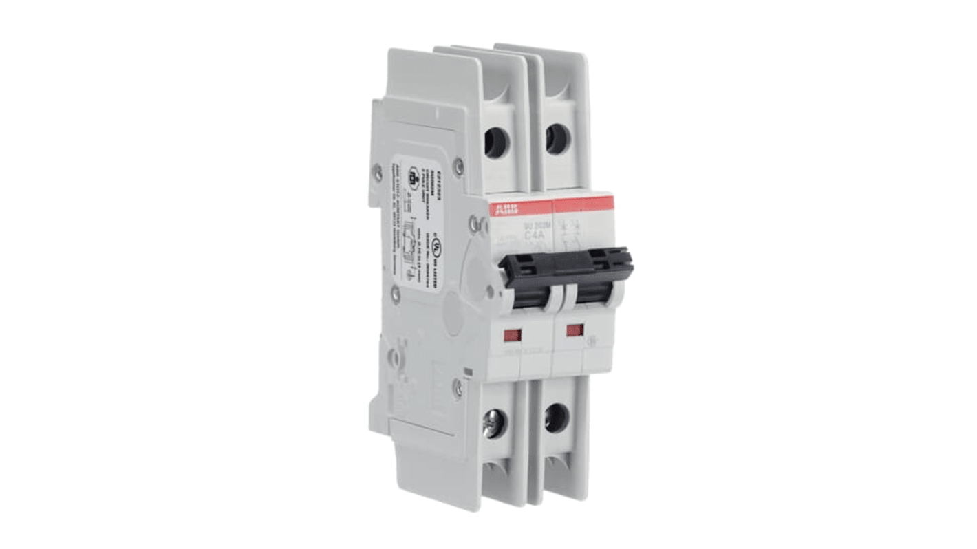 ABB SU200 M MCB, 2P, 4A Curve C, 440V AC, 96V DC, 15 kA Breaking Capacity