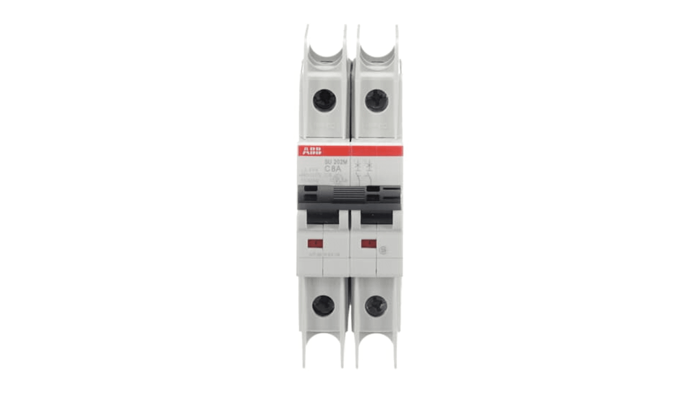 ABB SU200 M MCB, 2P, 8A Curve C, 440V AC, 96V DC, 15 kA Breaking Capacity