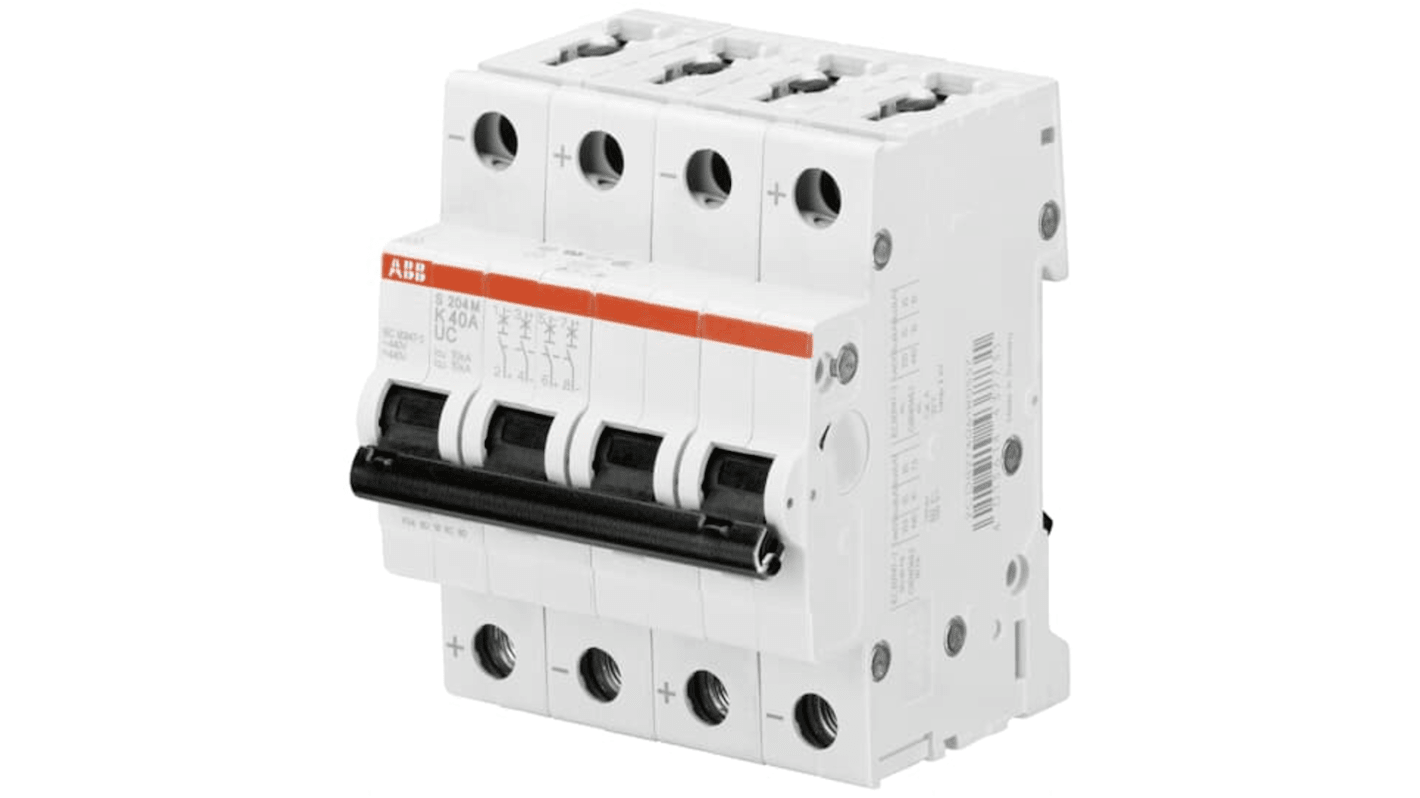 ABB System Pro M Compact S200 M UC MCB, 4P, 60A Curve K, 400V AC, 440V DC, 10 kA Breaking Capacity