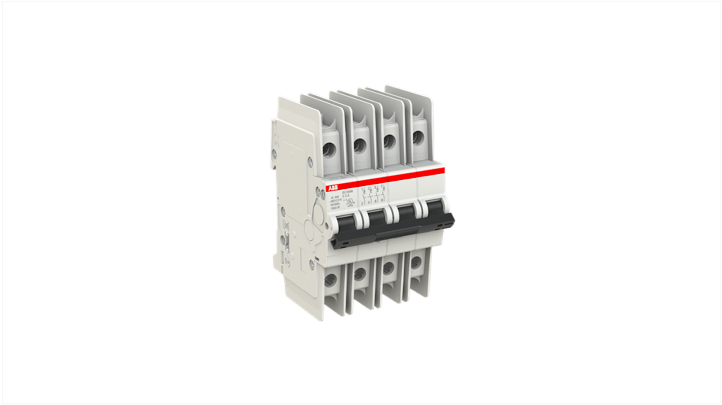 ABB SU200 M MCB, 4P, 2A Curve C, 480V AC, 15 kA Breaking Capacity
