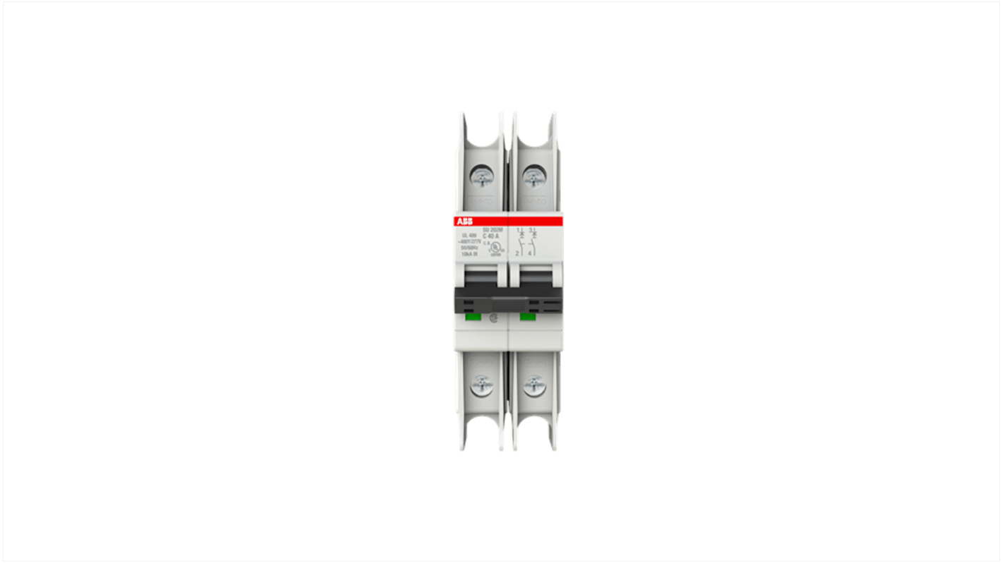 ABB SU200 M MCB, 2P, 40A Curve C, 440V AC, 96V DC, 15 kA Breaking Capacity