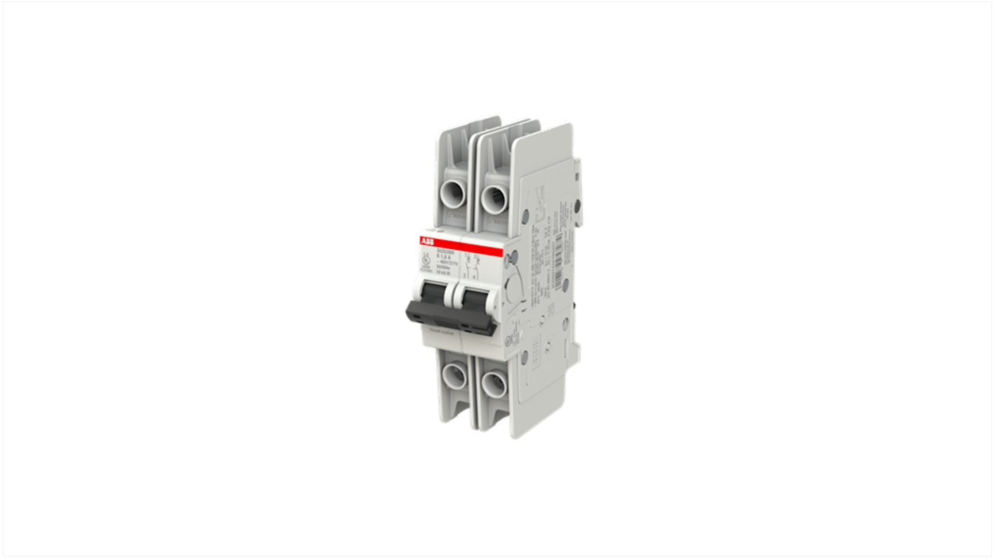 ABB System Pro M Compact SU200 MR Circuit Breaker, 2P, 1.6A Curve K, 400V AC, 15 kA Breaking Capacity