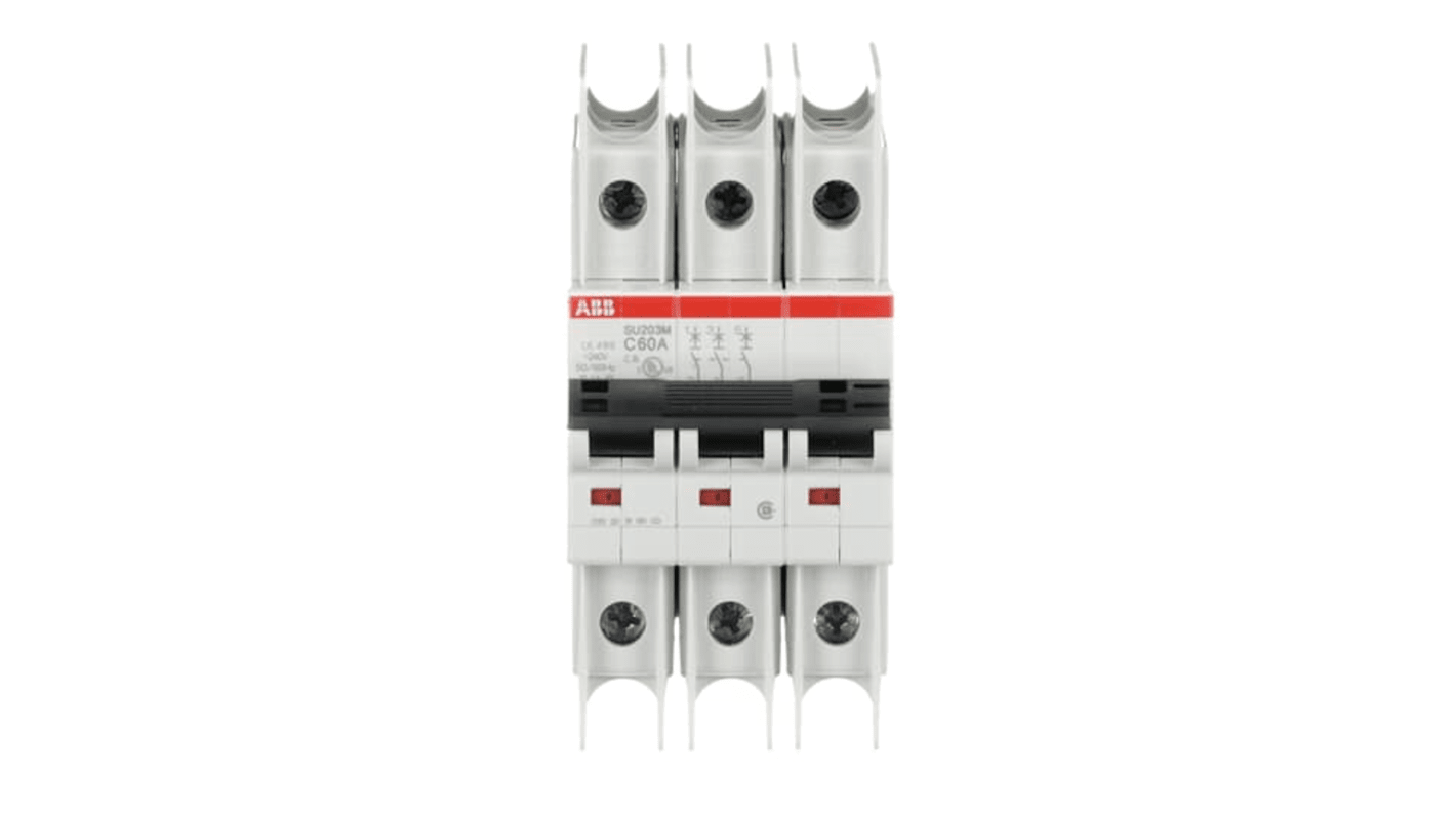 ABB SU200 M MCB, 3P, 60A Curve C, 400V AC, 15 kA Breaking Capacity