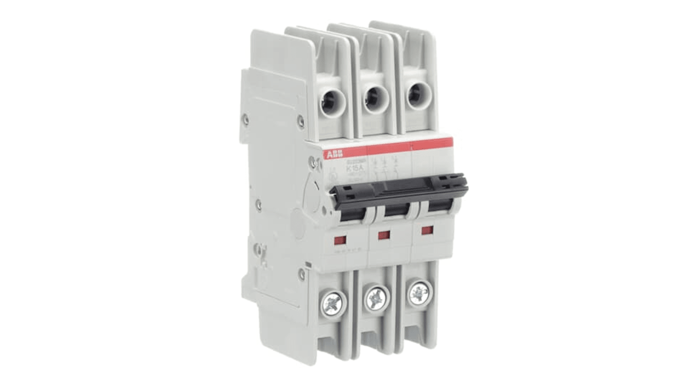 ABB System Pro M Compact SU200 MR Circuit Breaker, 3P, 15A Curve K, 400V AC, 15 kA Breaking Capacity