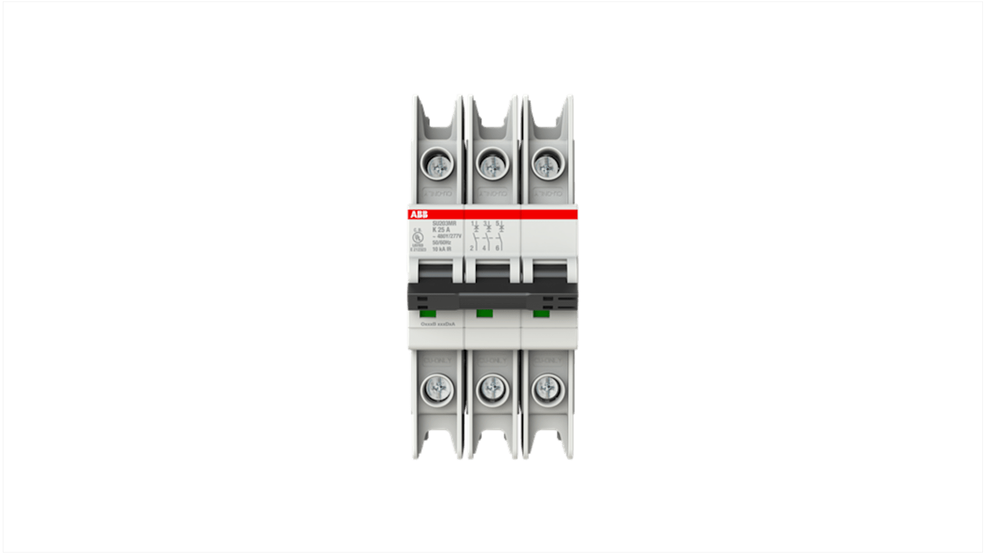 ABB System Pro M Compact SU200 MR Circuit Breaker, 3P, 25A Curve K, 400V AC, 15 kA Breaking Capacity