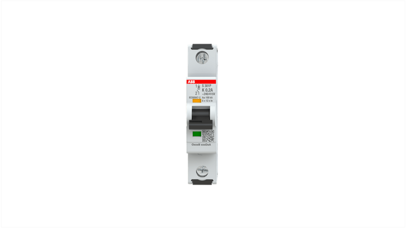 ABB System Pro M Compact S300P MCB, 1P, 200mA Curve K, 240V AC, 72V DC, 100 kA Breaking Capacity