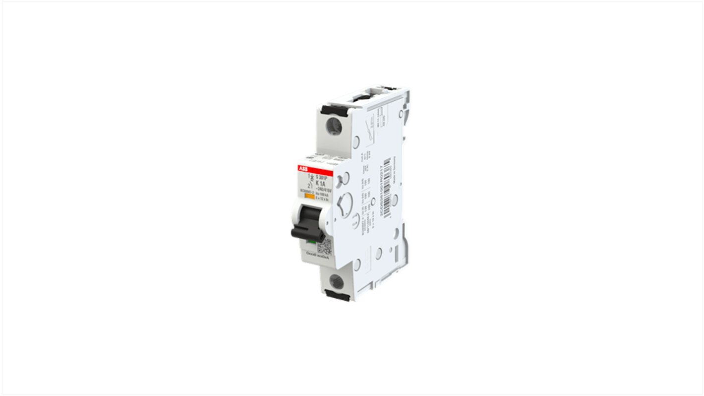 ABB S301 MCB, 1P, 1A Curve K, 415V AC, 125V DC, 100 kA Breaking Capacity